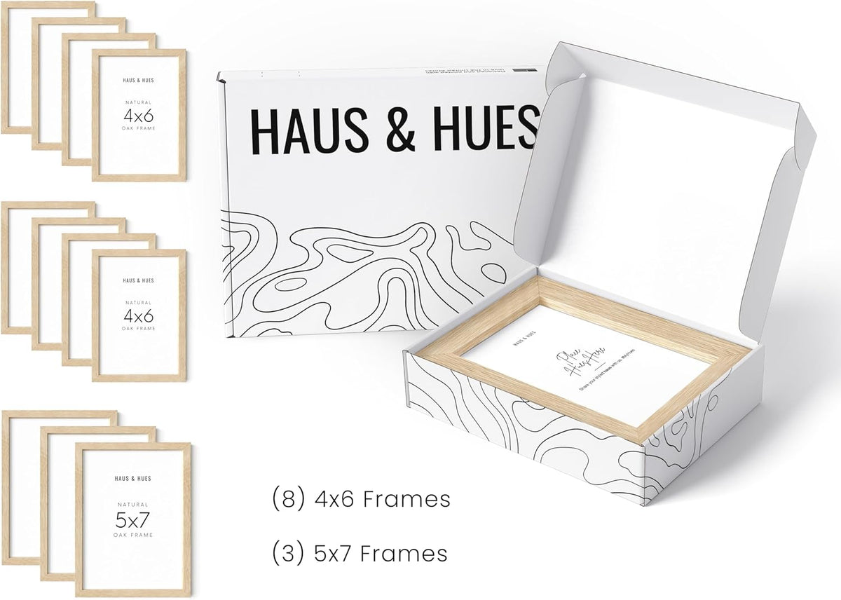HAUS AND HUES Natural Oak Wood Gallery Wall Tabletop Frames Made with Real American Oak and
