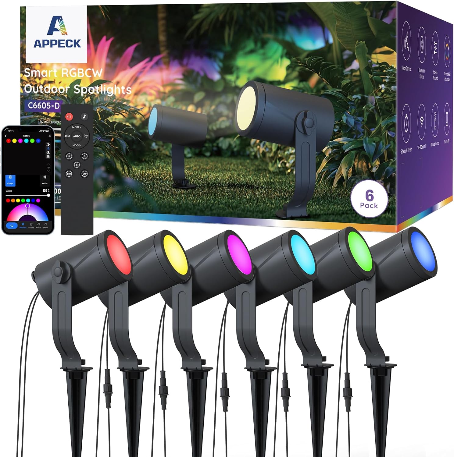 Smart Landscape Lighting Kit 36W, RGBCW Smart Landscape Lights 6 Pack, IP65 Waterproof Outdoor