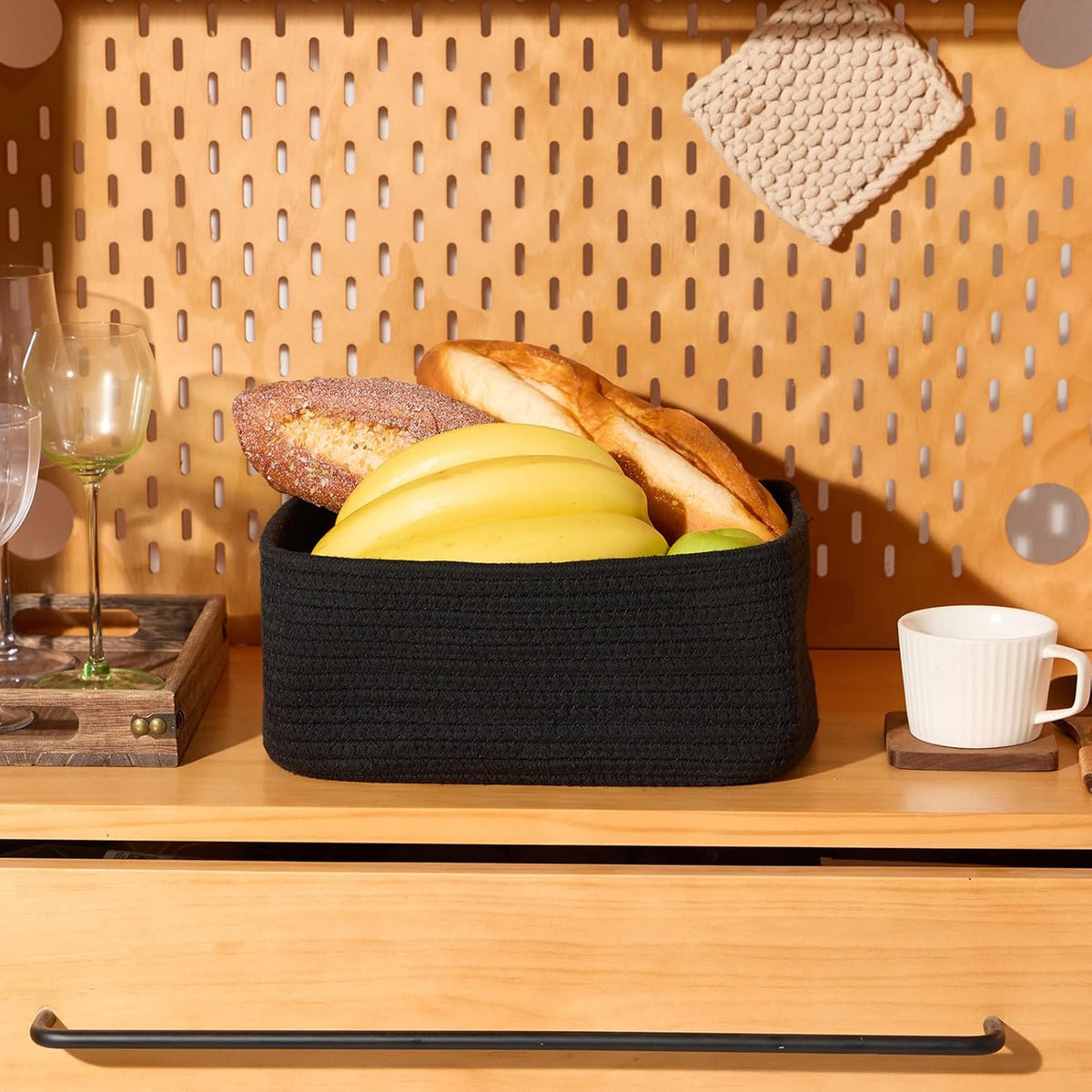 Small Storage Baskets for Organizing | Closet Organizer Bins | Shelf Toy Basket | Woven Rope