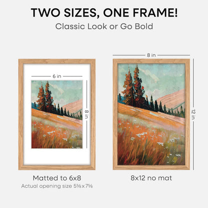 Homeforia 8x12 Picture Frame Wood, High End Natural Oak 8 x 12 Light Wooden Frames with Mat 6 by 8