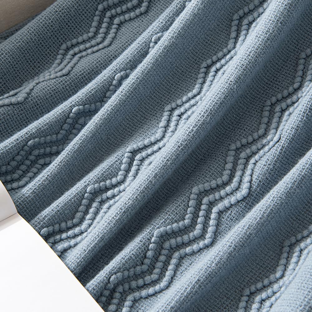 MIULEE Dusty Blue Cozy Knitted Throw Blanket for Couch Textured Knit Blanket with Tassels Woven