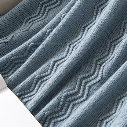 MIULEE Dusty Blue Cozy Knitted Throw Blanket for Couch Textured Knit Blanket with Tassels Woven