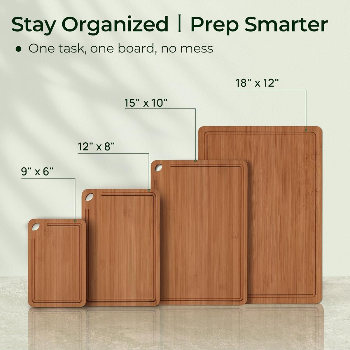 Wood Cutting Board, Carbonized Bamboo Cutting Boards Set With Smooth Surface & Easy Storage For
