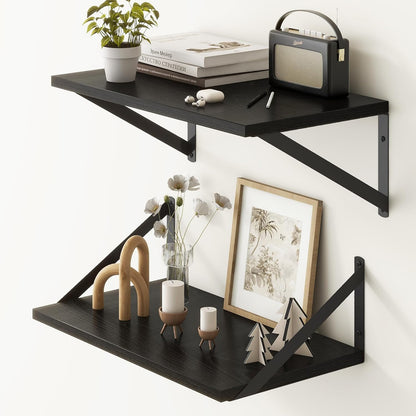 Fun Memories Black Floating Shelves 18 Inch Long, Rustic Floating Shelf with Brackets, 10 Inch Deep