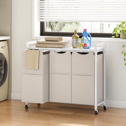 HOOBRO Laundry Sorter 3 Section, Laundry Hamper with Wheels, 3 × 11.5 Gal (43.4L), Rolling Laundry