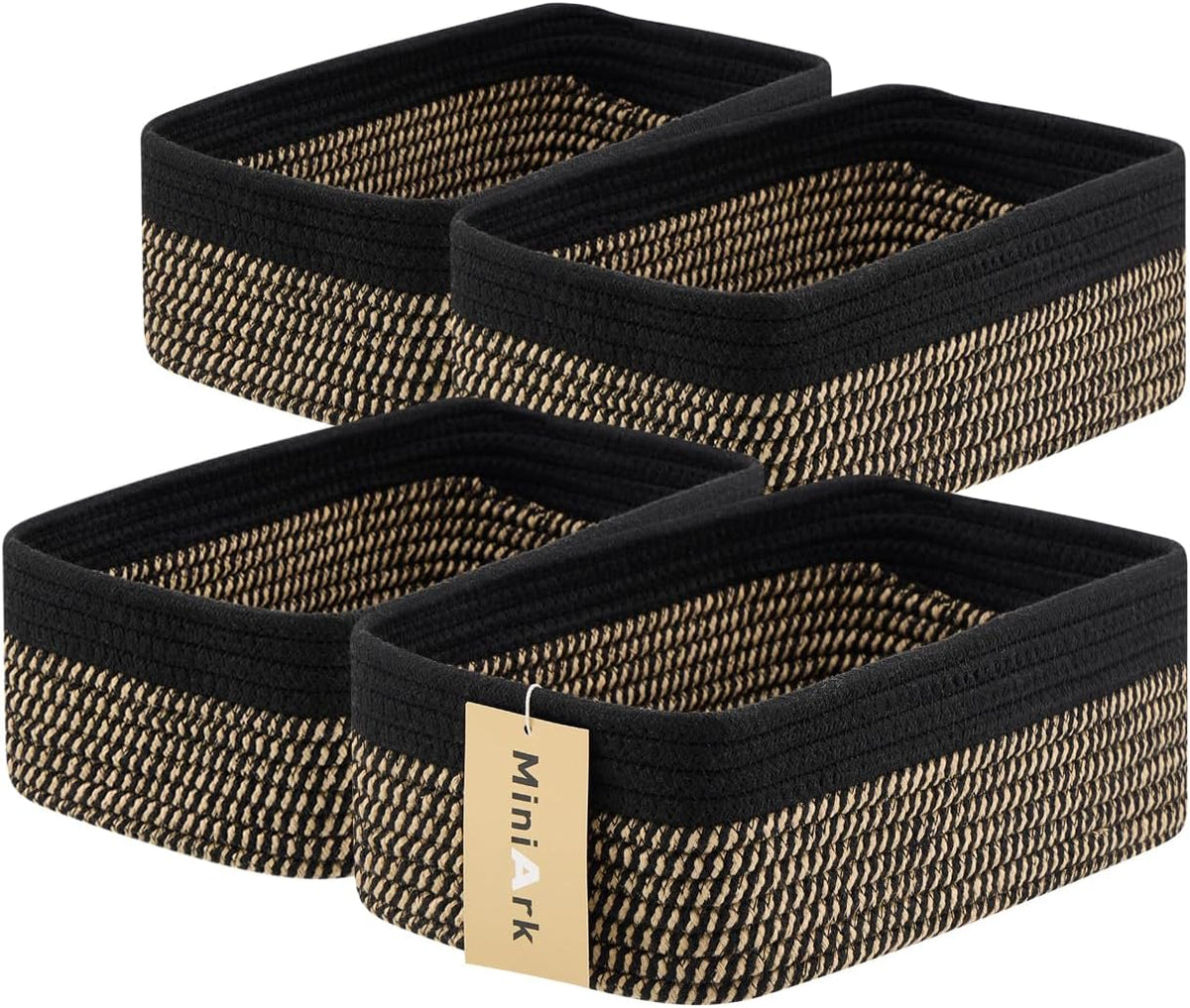 Small Storage Baskets for Organizing | Closet Organizer Bins | Shelf Toy Basket | Woven Rope