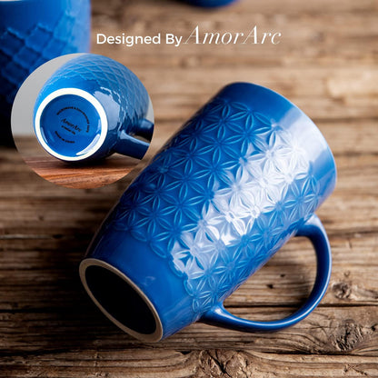 AmorArc Large Coffee Mugs Set of 6, 20oz Ceramic Tall Coffee Mugs Set with Textured Geometric