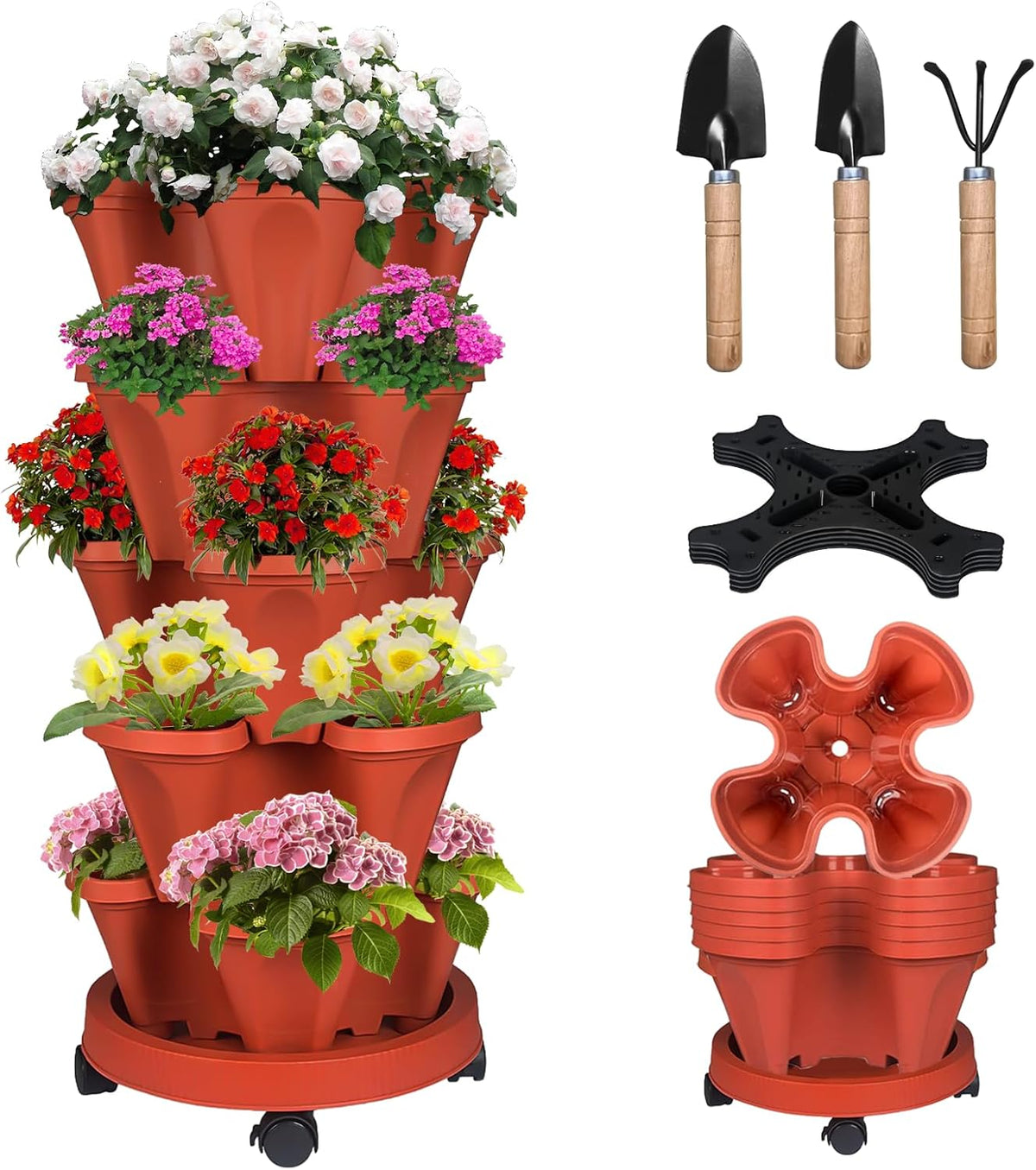Vertical Strawberry Planter 5 Tier Stackable Tower Herb Planters Stacking Outdoor Garden Planters