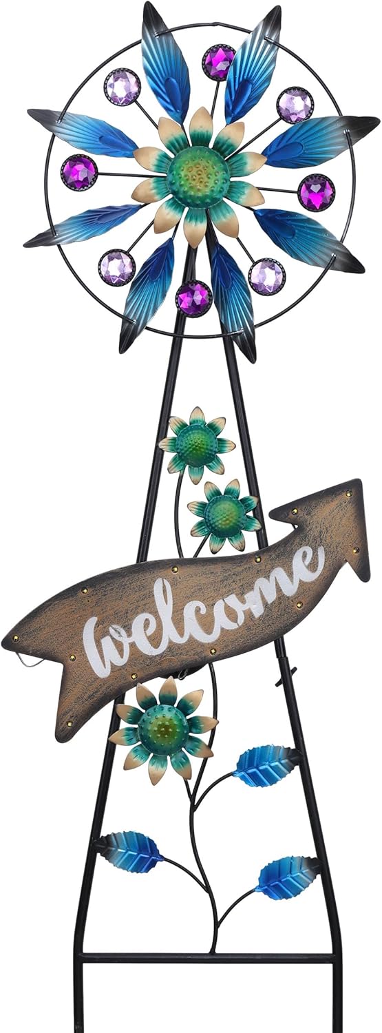 TERESA'S COLLECTIONS Peacock Garden Solar Stake, Wind Spinner Yard Art Sign for Outdoor Decor