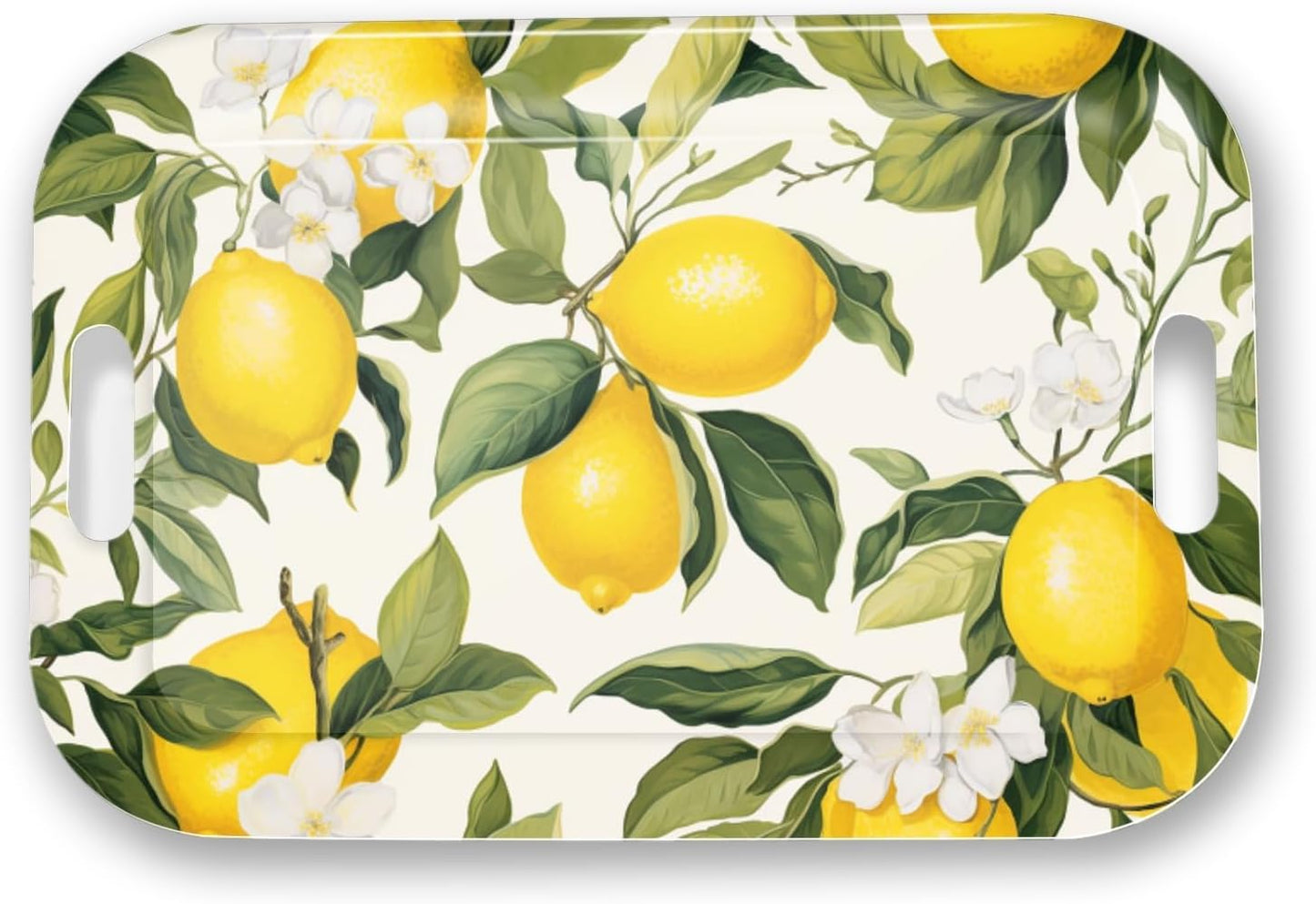 Serving Trays with Handles, 14.5 x 9.8 inch Rectangular Plastic Tray for Restaurant, Kitchen, Lemon