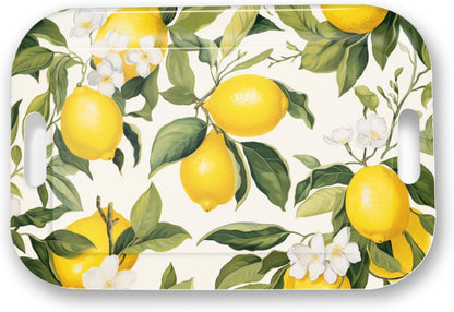 Serving Trays with Handles, 14.5 x 9.8 inch Rectangular Plastic Tray for Restaurant, Kitchen, Lemon