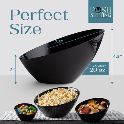 Posh Setting - Black Plastic Serving Bowls for Party - Angled, Disposable, Chip & Candy Bowls - 20