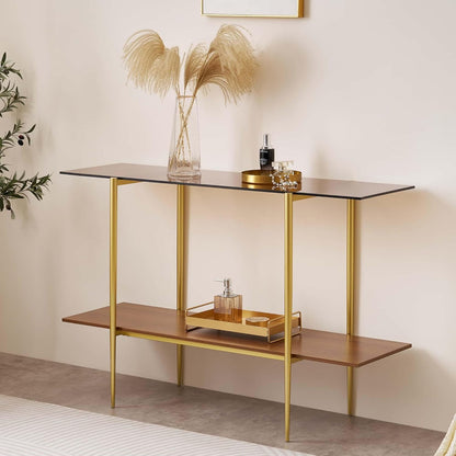 Extra Large Glass Console Table for Living Room, Foyer & Entrance, L47 x W16 x H31, Mid-Century
