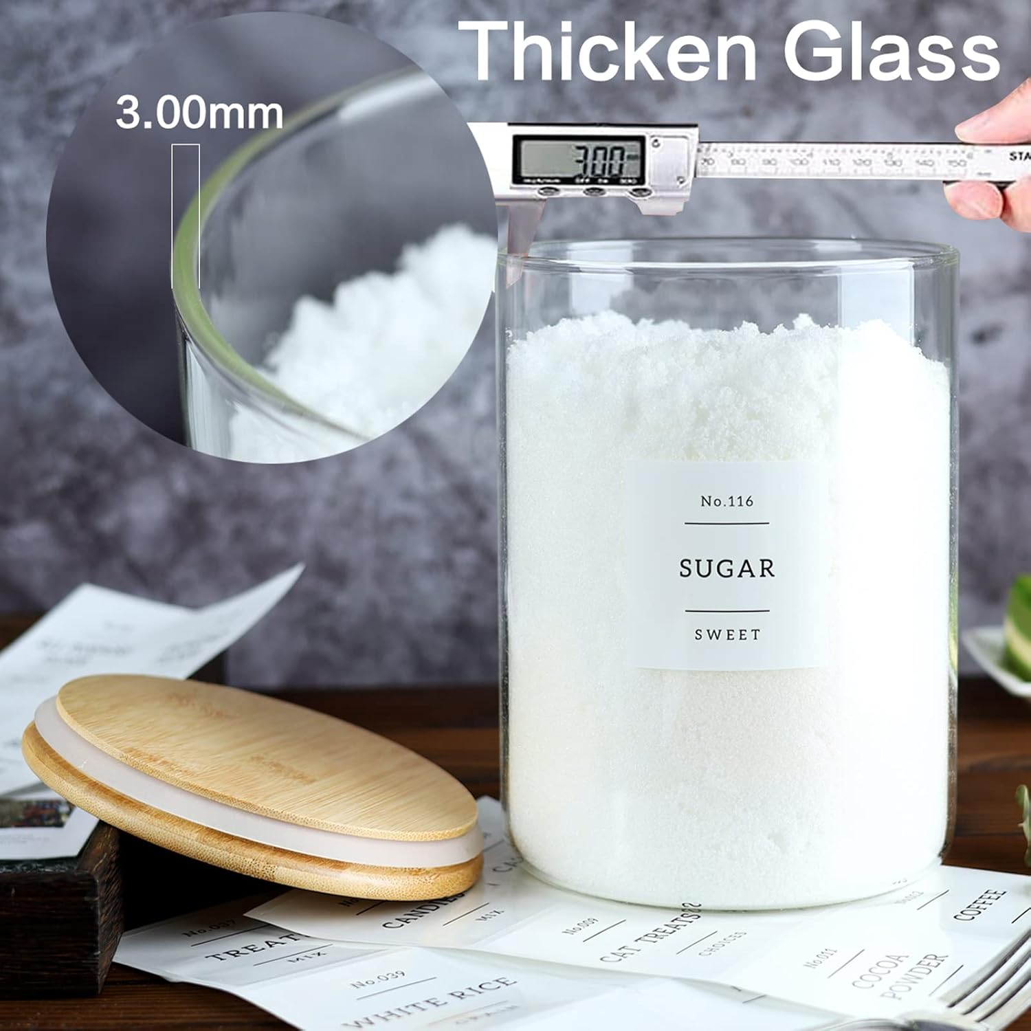 Large Glass Flour and Sugar Containers Jars with Bamboo Airtight Lid - 100 Fl Oz (3000ml) with
