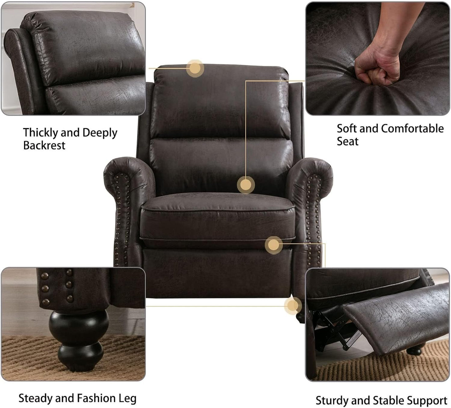 CANMOV Pushback Recliner Chair Set of 2, Faux Leather Armchair Push Back Recliner with Rivet