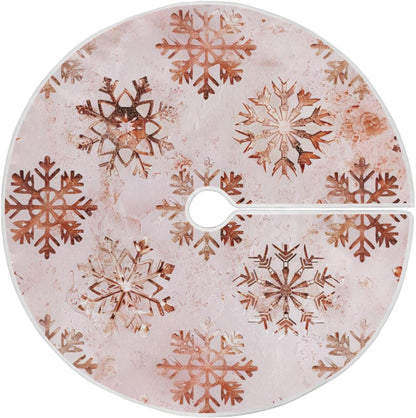 Christmas Tree Skirt, 48 Inch Rose Gold Snowflakes Pattern Xmas Tree Skirt for Christmas New Year