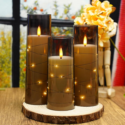 Flickering Flameless LED Candles, 9 Pcs with Embedded Star String, Acrylic LED Pillar Candles with