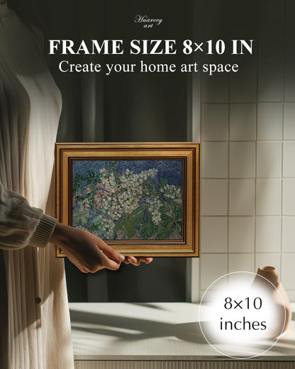 HUARCEY Gold Framed Vintage Wall Art for Living Room, Flowers Painting Canvas Prints Shelf Decor