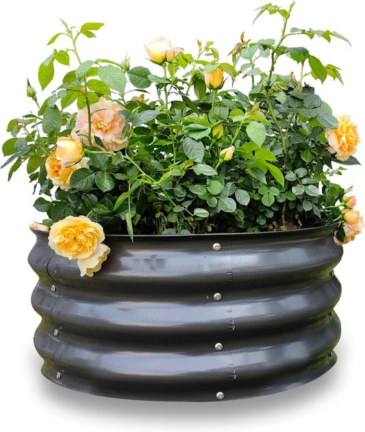 GARDMAX 2x2x1FT Galvanized Round Raised Garden Bed Kit, Metal Planter Boxes Outdoor with Easy