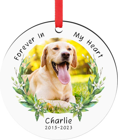 Personalized Pet Memorial Gifts, Forever in Our Hearts Photo Ornaments for Christmas Tree, Sympathy
