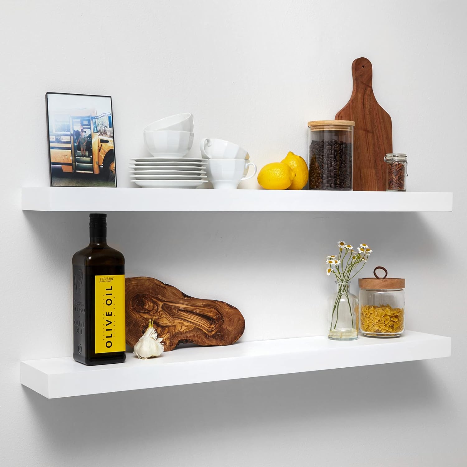 Homeforia White Floating Shelves 36 inch, High End Solid Real Wood 36inch Floating Shelf for Wall