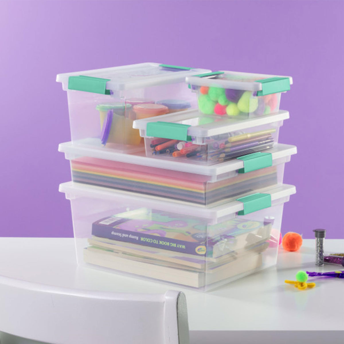Sterilite Small Clip Box, Stackable Small Storage Bin with Latching Lid, Plastic Container to