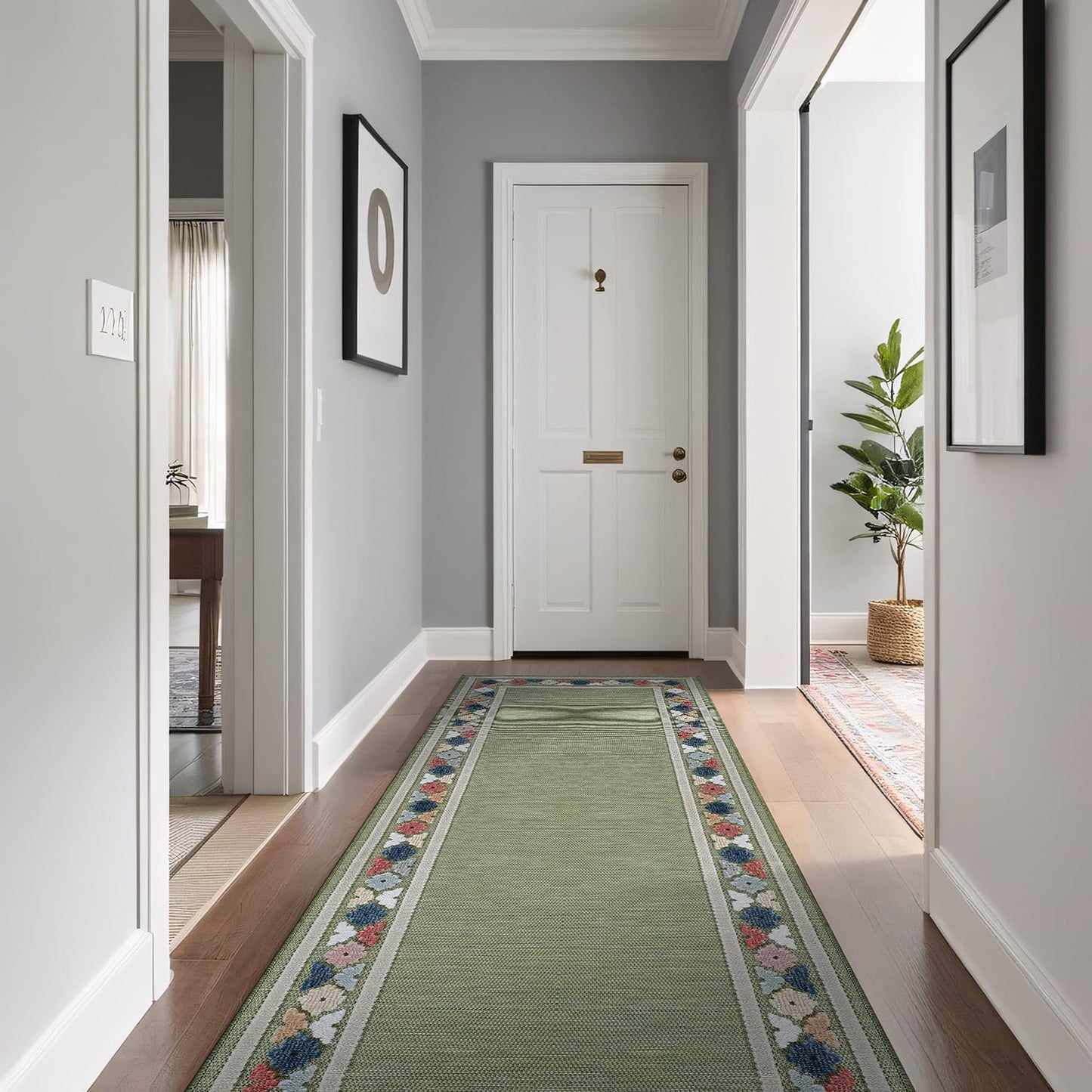 Beverly Rug Outdoor Runner Rug 2x7 Modern Floral Bordered Area Rugs for Indoor and Outdoor Patio
