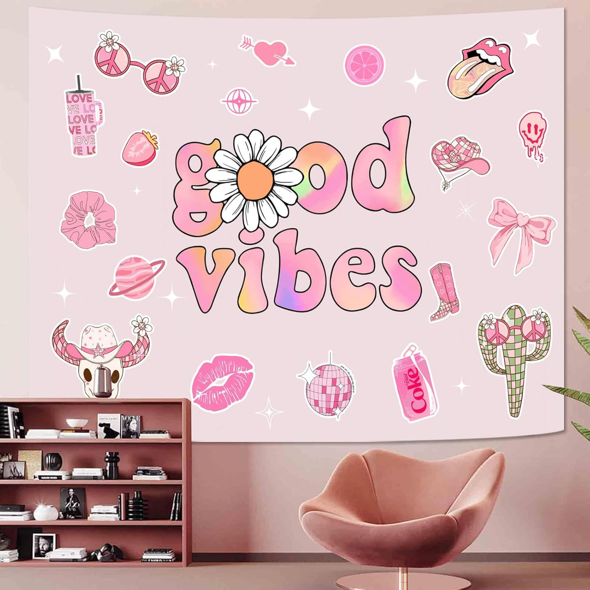 Lunerfex Y2K Tapestry Pink Wall Tapestry, Cute Tapestries for Bedroom Funny Tapestries Wall Hanging