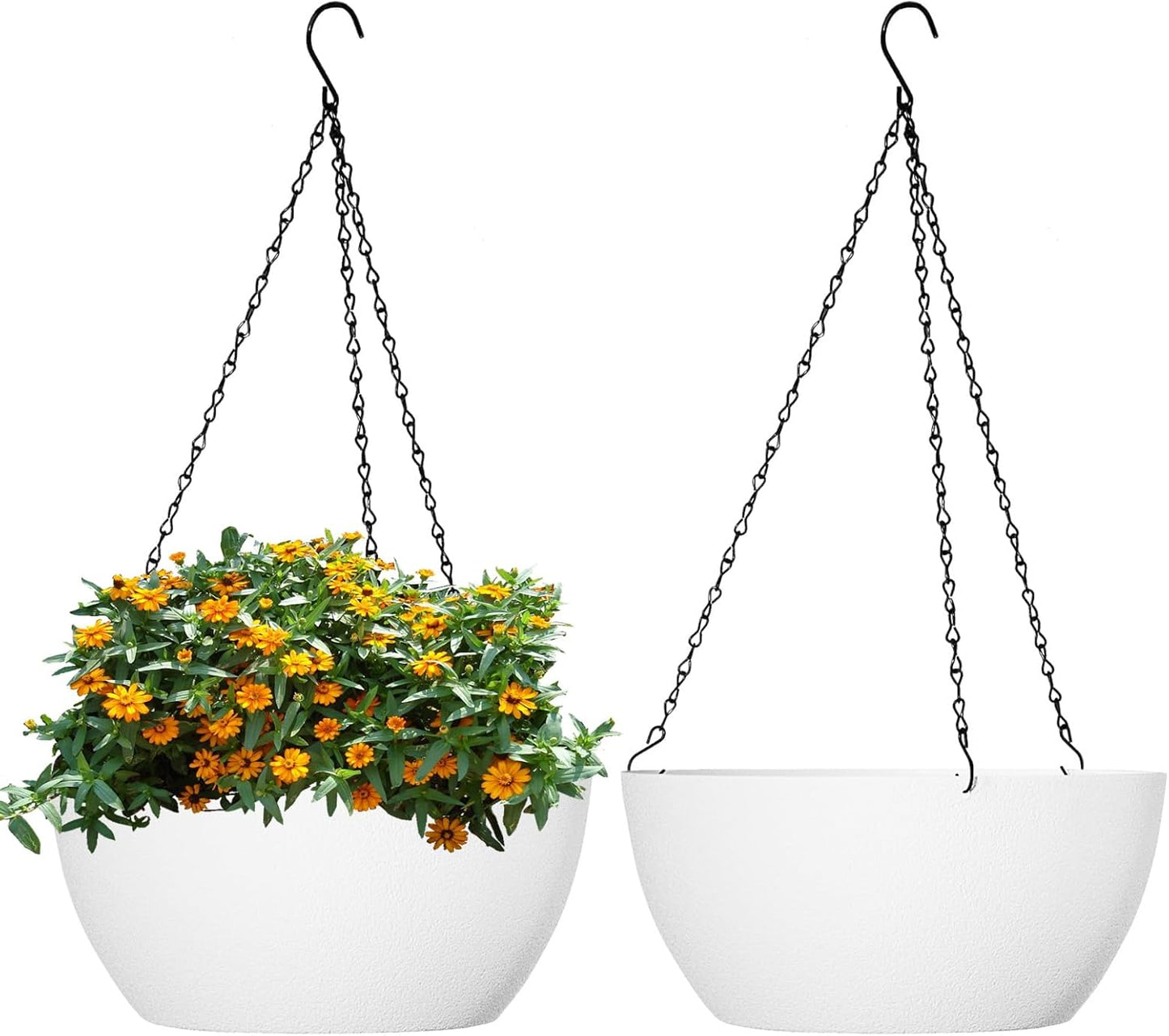 10 inch Hanging Planters for Outdoor Indoor Plants with Drainage Holes and Chain, 2 Pack Round