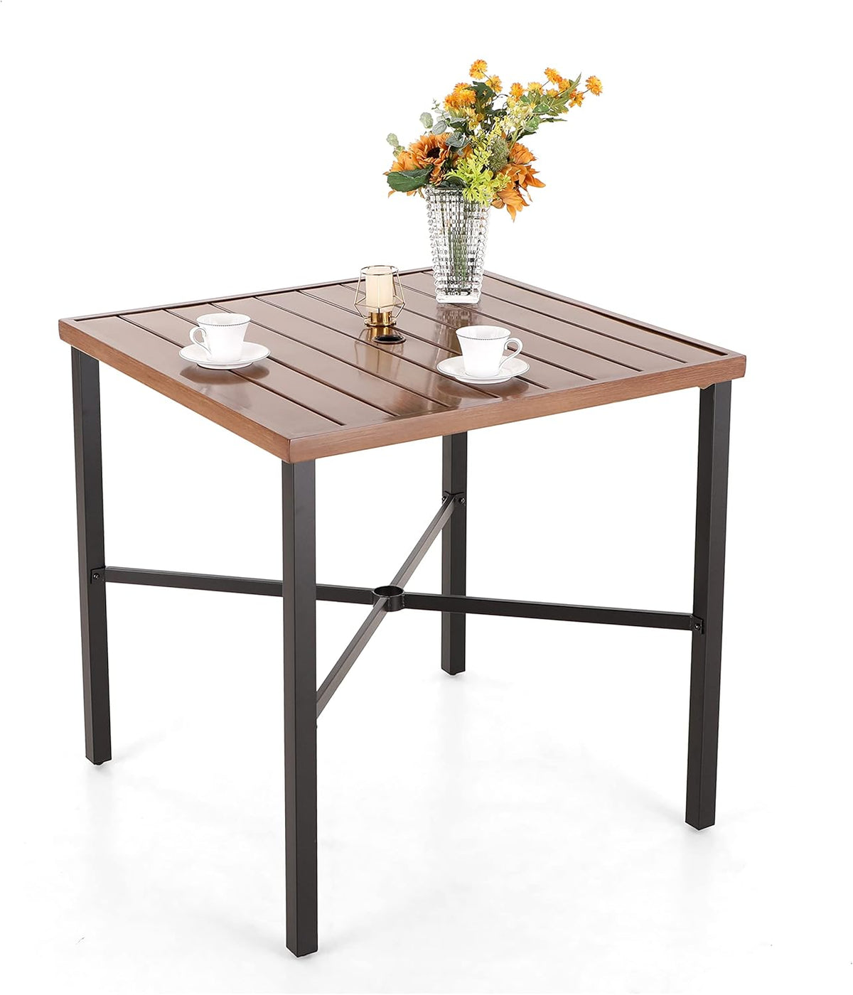 PHI VILLA 36"X36" Outdoor Metal Counter Height Table with 1.57" Umbrella Hole, Square Table with