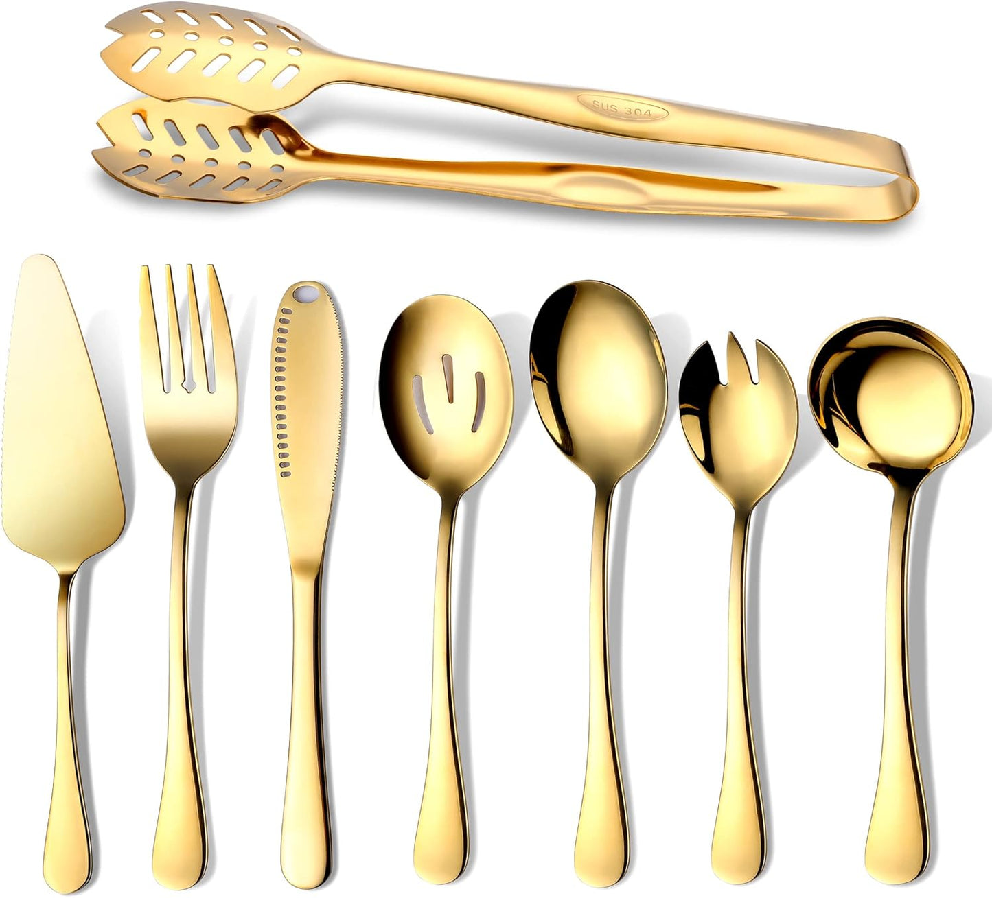 Gold Serving Utensils, OGORI 8-Piece Polished Stainless Steel Flatware Silverware Set Include