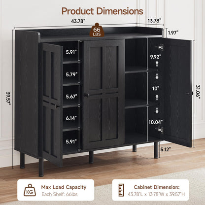 ComfyCorner Shoe Cabinet with 3 Doors, Shoe Rack for Entryway, Black