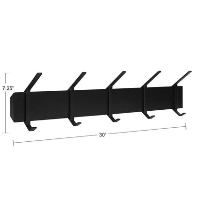 Kate and Laurel Rossmore Farmhouse 5-Hook Wall Hanging Coat Rack, Black, Modern Hanging Rack for