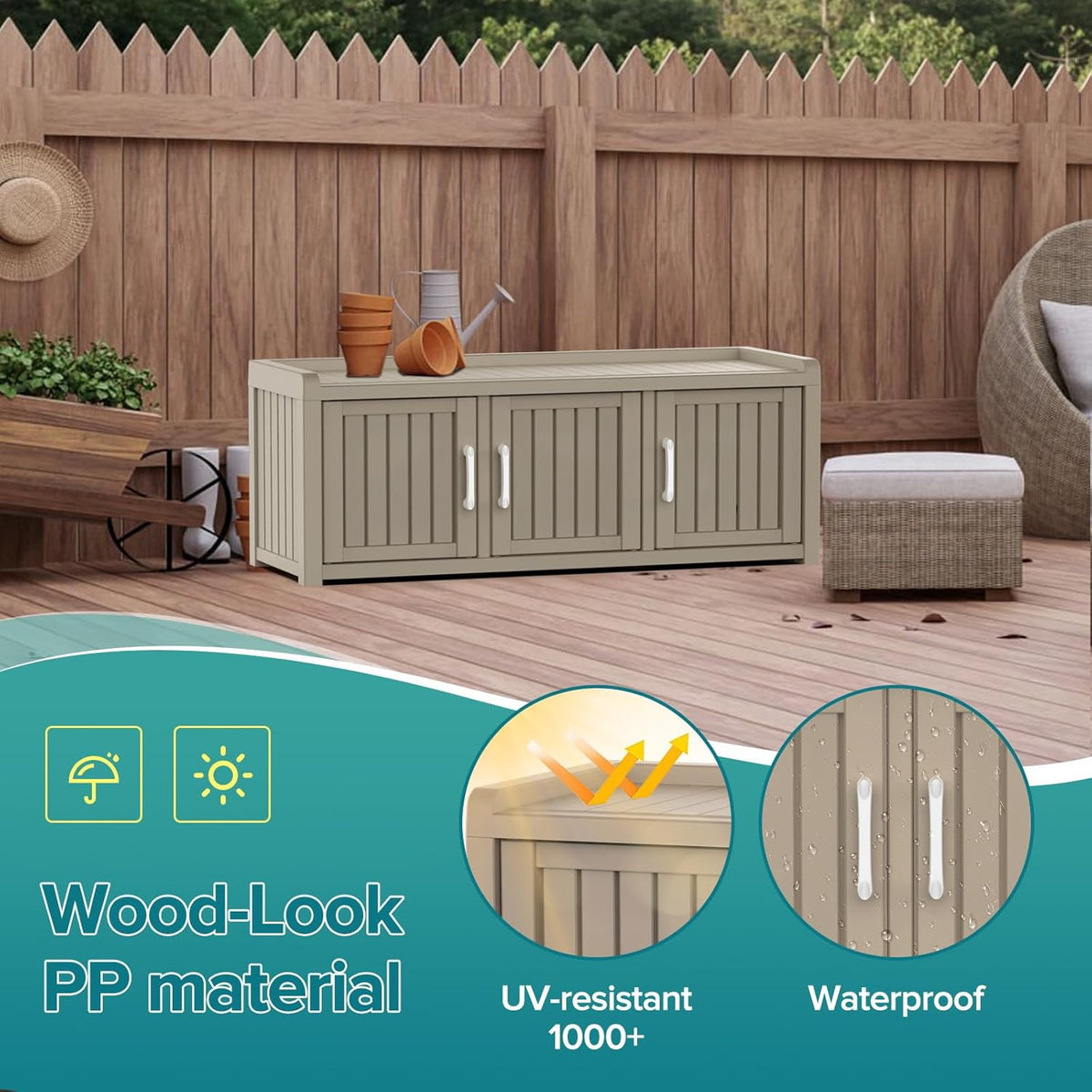 ROJIK Shoe Cabinet Waterproof UV-Resistant,Storage Bench Indoor Outdoor with Adjustable Shelves,for