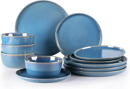 GBHOME Ceramic Dinnerware Sets for 4, 12 Pieces Stoneware Plates and Bowls Sets, Reactive Glaze