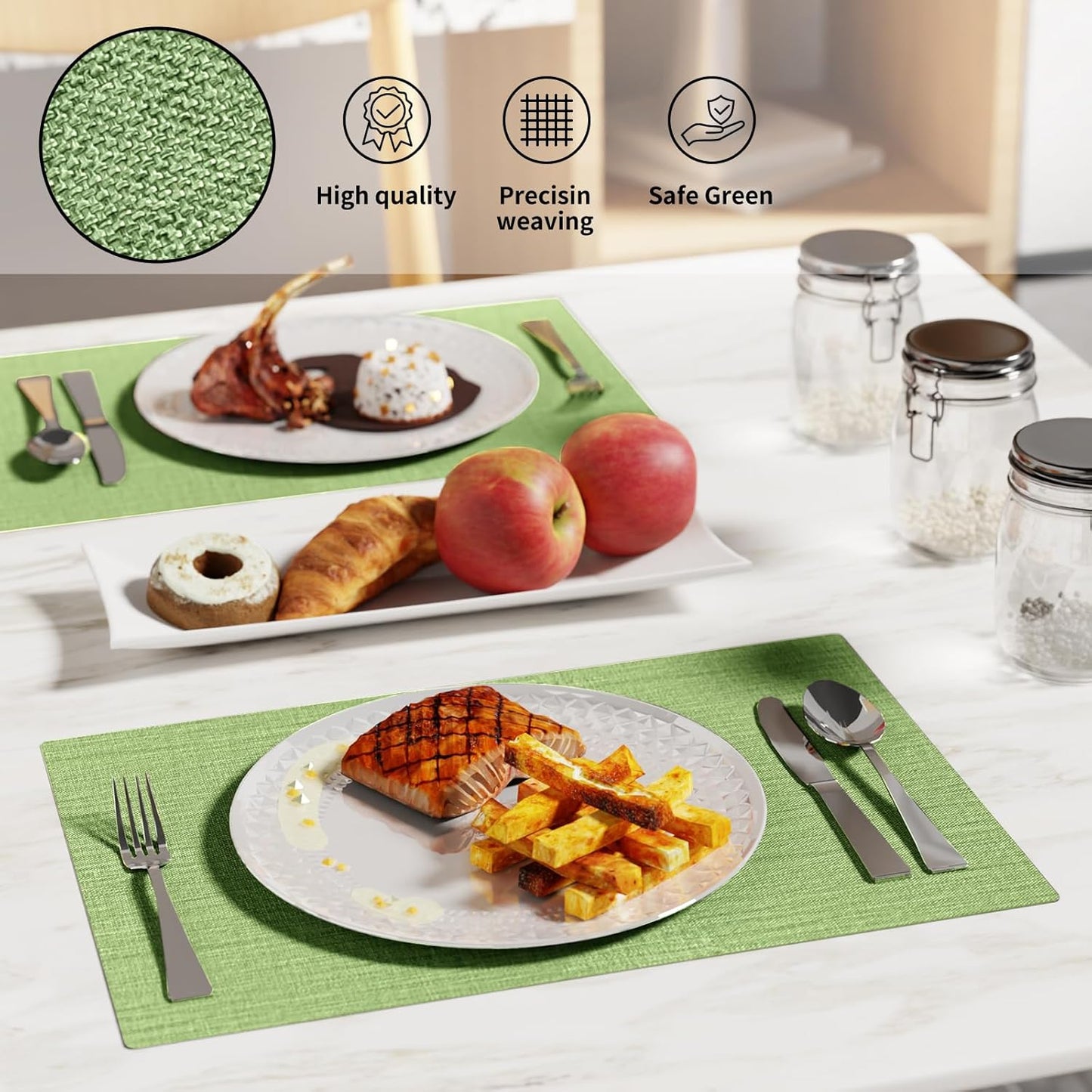 Cloth Placemats, Set of 4 Heat-Resistant Cotton Linen Blend Double Layered Machine Washable Place