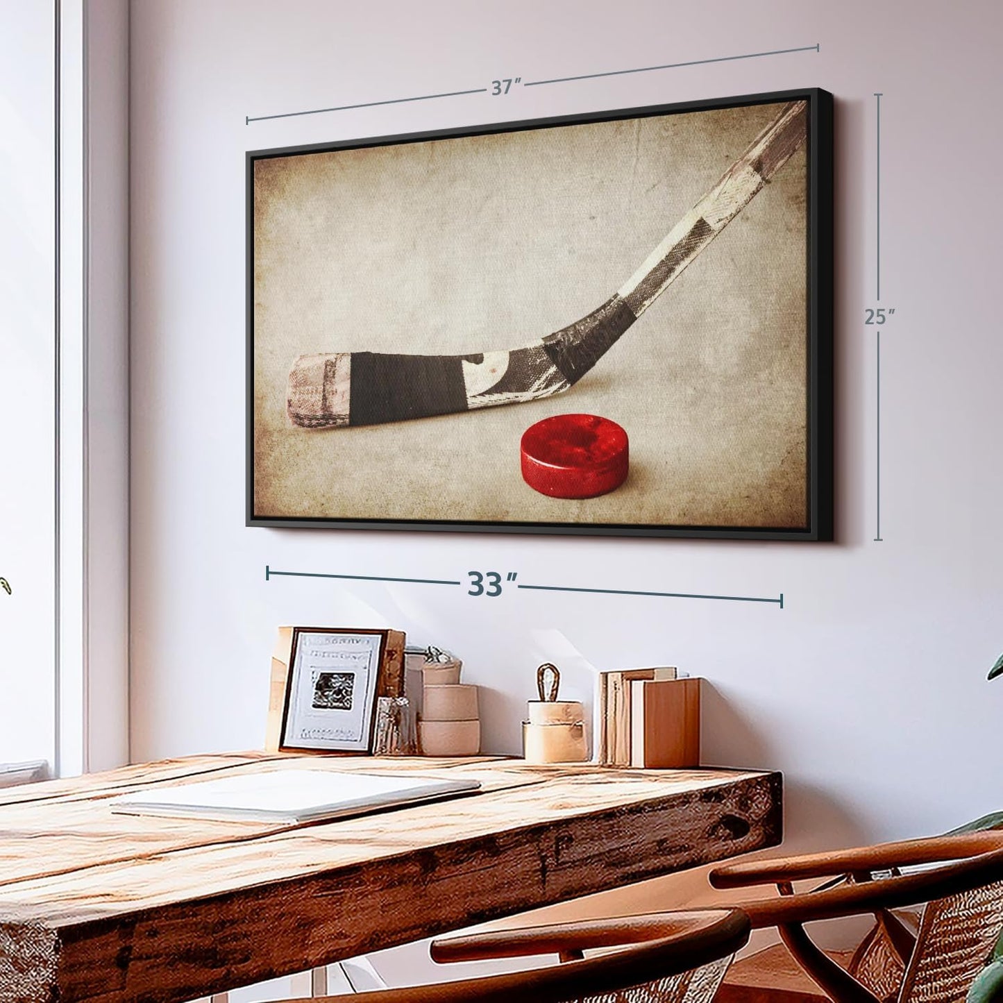 Elephant Stock Vintage Ice Hockey Wall Art - Horizontal Framed Canvas - 1-Piece Hallway Wall Decor