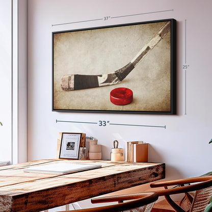 Elephant Stock Vintage Ice Hockey Wall Art - Horizontal Framed Canvas - 1-Piece Hallway Wall Decor