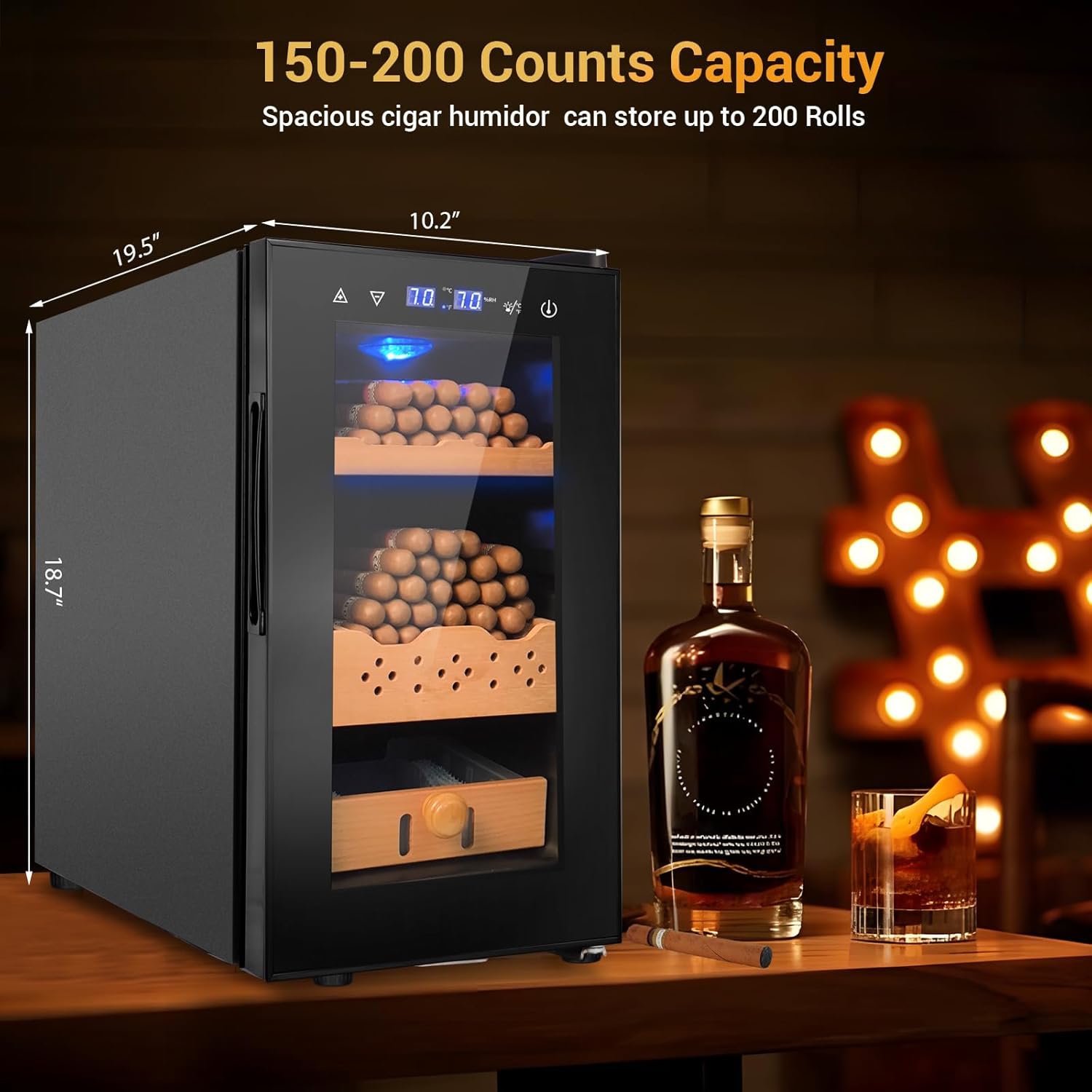 25L Cigar Electric Humidor, 200 Counts Large Capacity,Thermostatic Electric Cooler Cabinet with