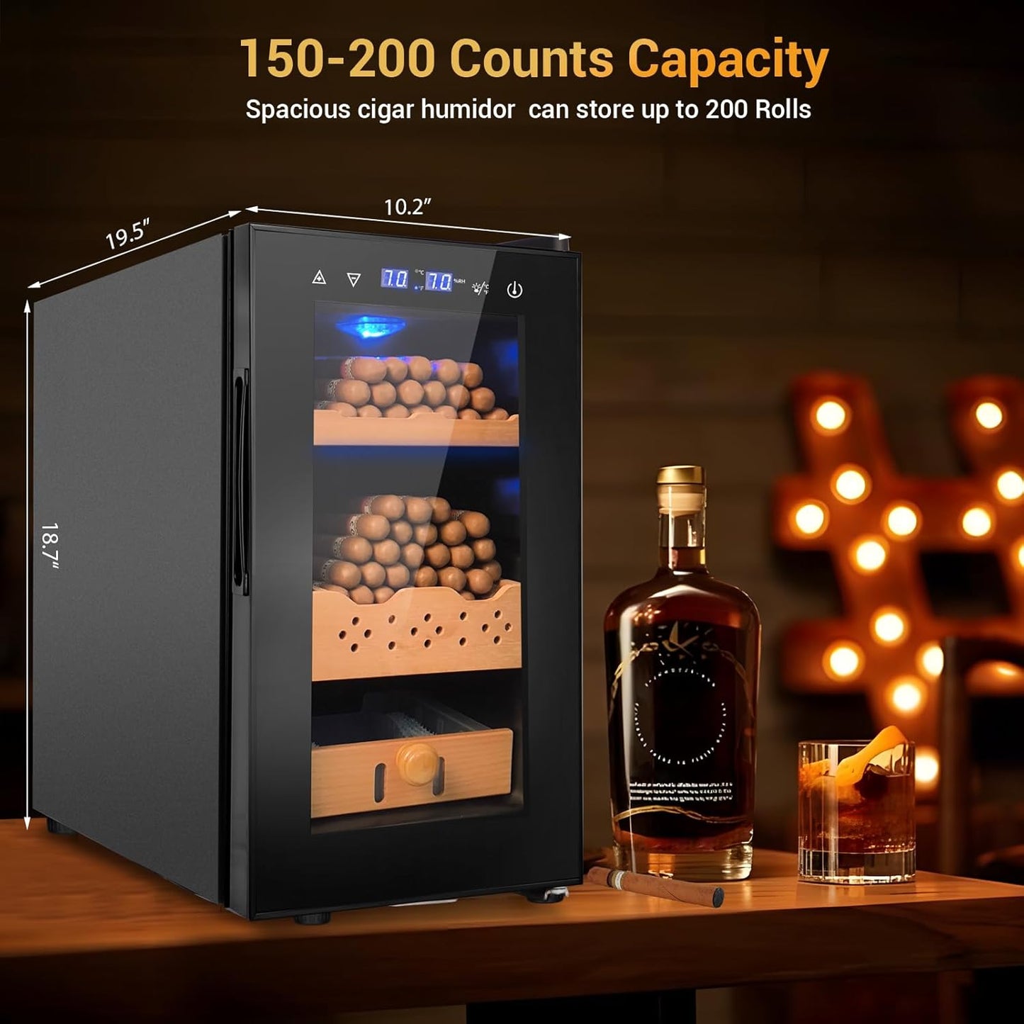 Electric Cigar Humidor, 25L 200 Counts Large Capacity,Thermostatic Electric Cooler Cabinet with
