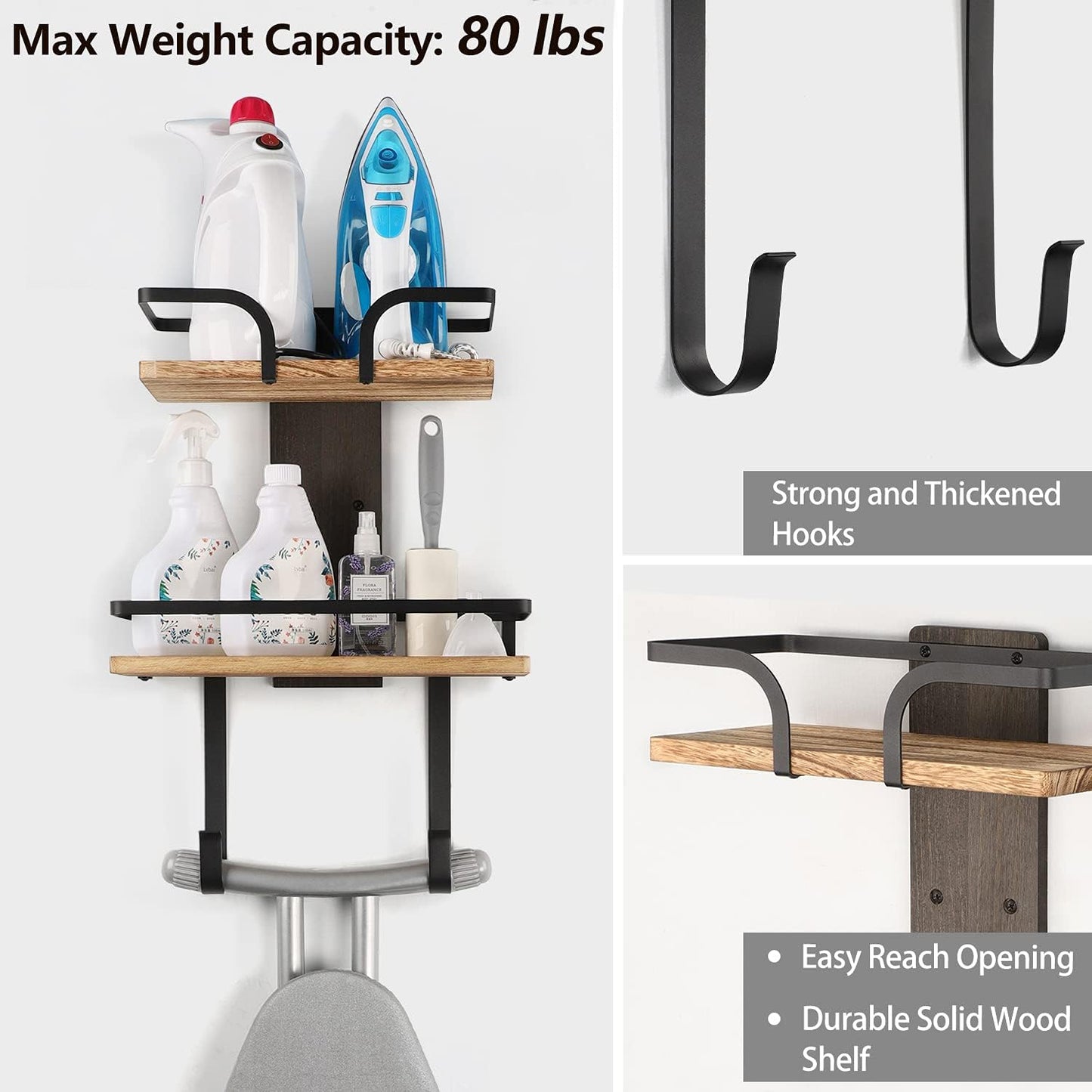 VINAEMO Ironing Board Hanger Wall Mount, 2-Layer Iron and Ironing Board Holder, Laundry Room