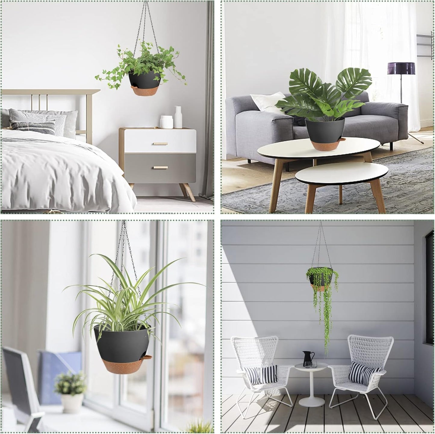 Hanging Planters for Indoor Outdoor Plants, 2 Pack Self Watering Hanging Pot with Drainage Holes &