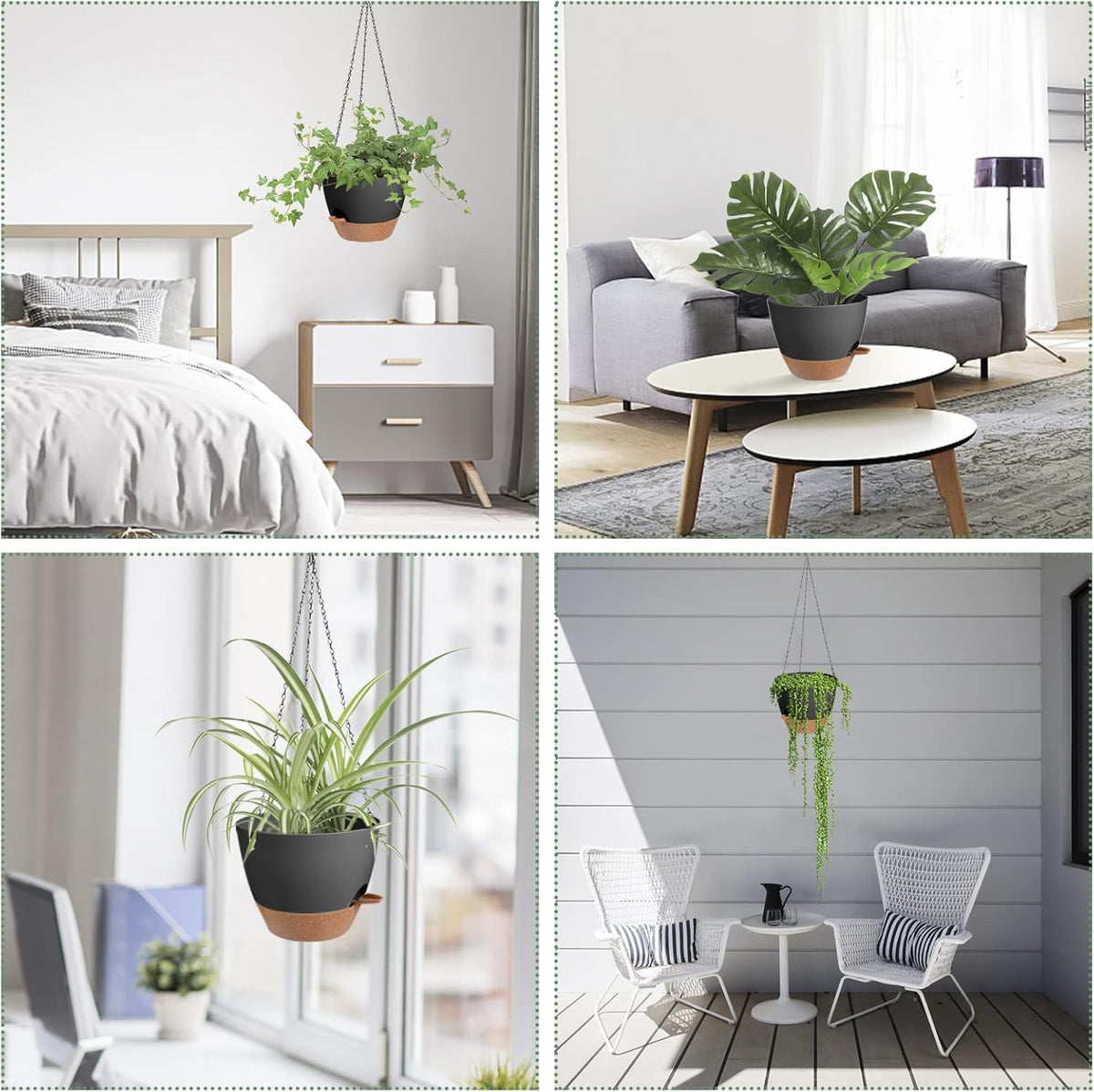 Hanging Planters for Indoor Outdoor Plants, 2 Pack Self Watering Hanging Pot with Drainage Holes &