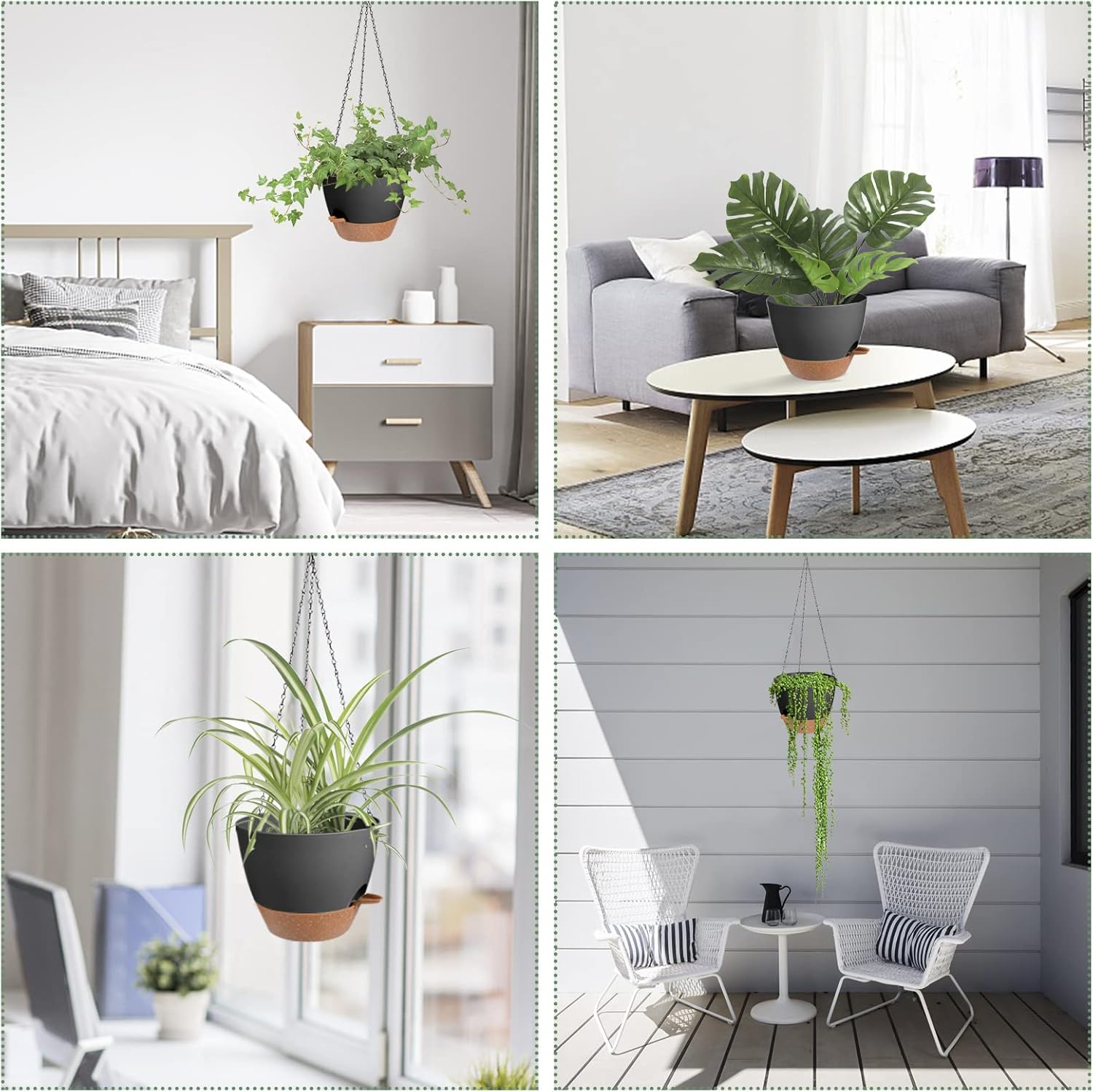 Hanging Planters for Indoor Outdoor Plants, 2 Pack Self Watering Hanging Pot with Drainage Holes &