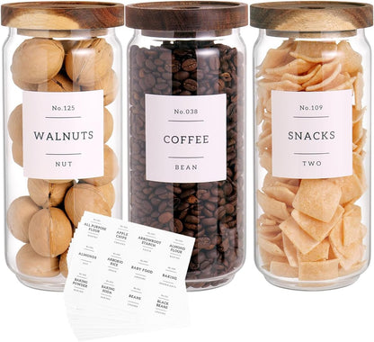3 Set Glass Pantry Storage Jars with Acacia Airtight Lid - 35oz Thicken Glass Kitchen Canisters