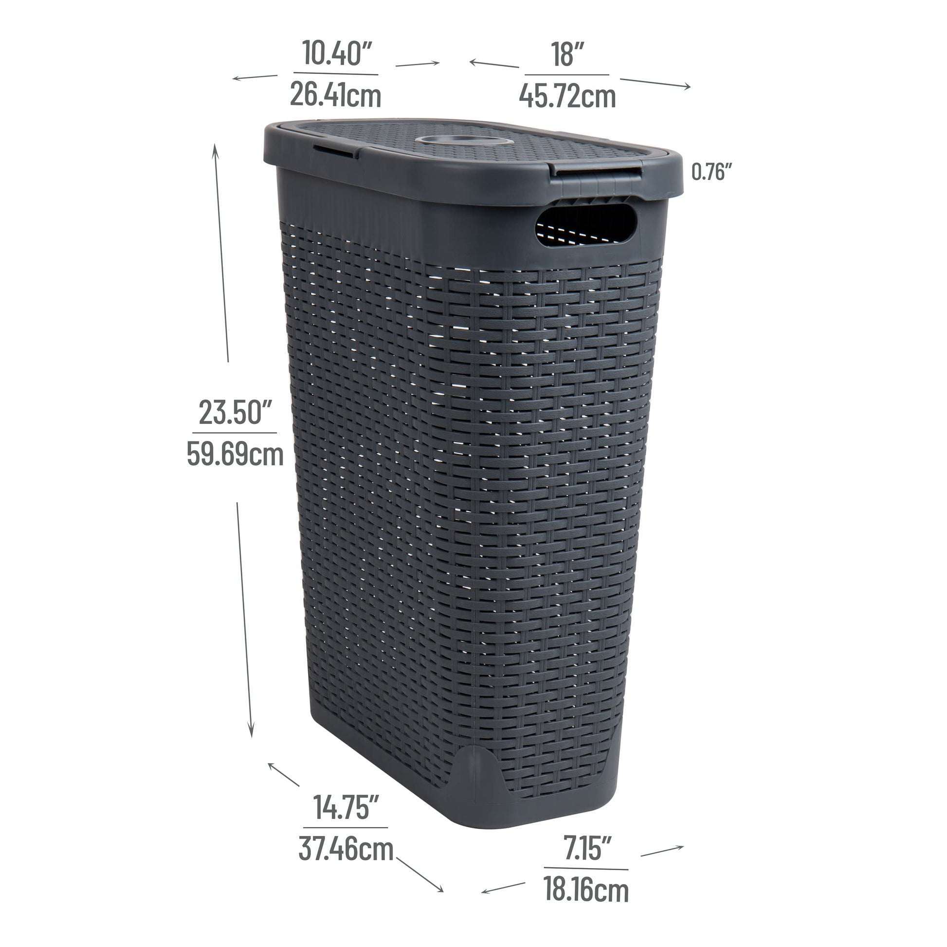 Mind Reader Slim Laundry Hamper with Lid, 40L Clothes Basket, Narrow Tapered Design with Ventilated