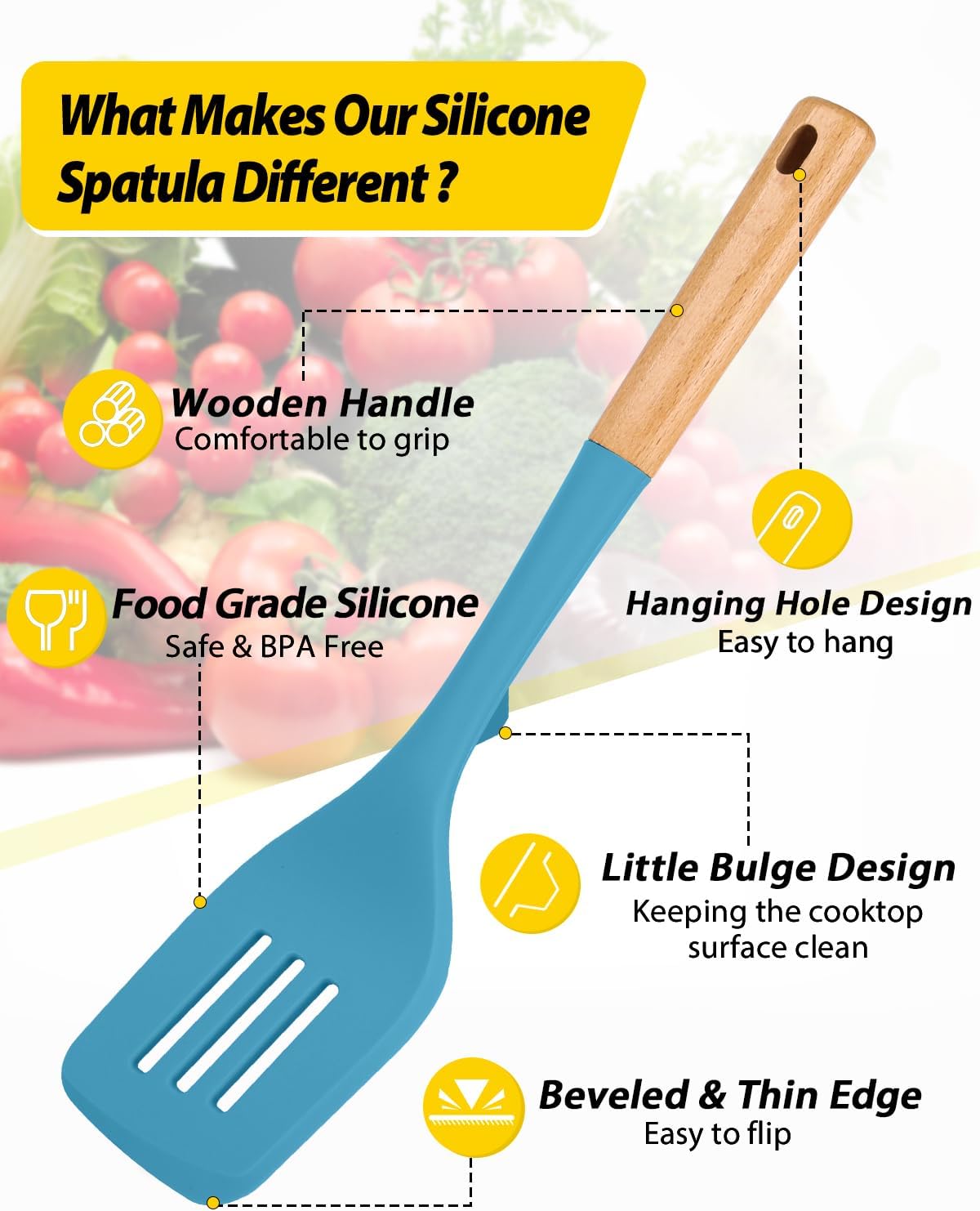 Pack of 2 Large Silicone Spatula, Heat Resistant Solid Turner, Non Stick Slotted Spatulas with