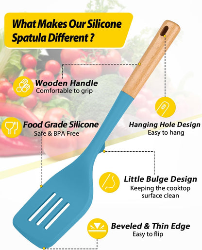 Pack of 2 Large Silicone Spatula, Heat Resistant Solid Turner, Non Stick Slotted Spatulas with