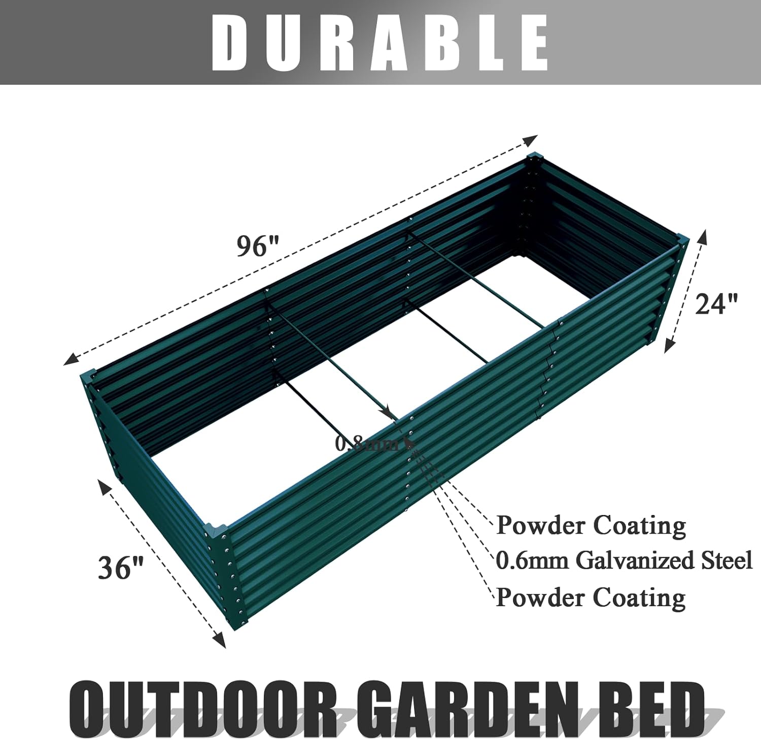 1 Pack 8x3x2FT Galvanized Raised Garden Bed Kit Retangular Metal Ground Planter Box Outdoor