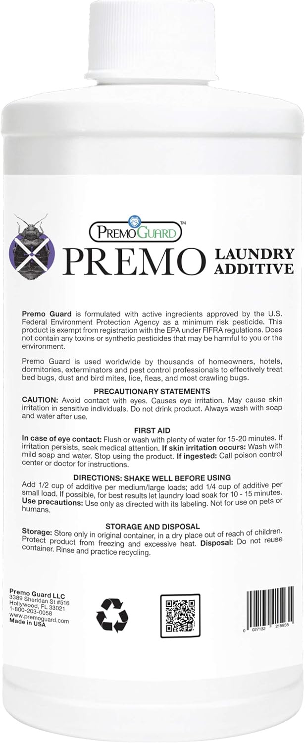 Premo Guard Bed Bug & Mite Laundry Detergent Additive 32 oz – Child & Pet Friendly – Stain & Odor